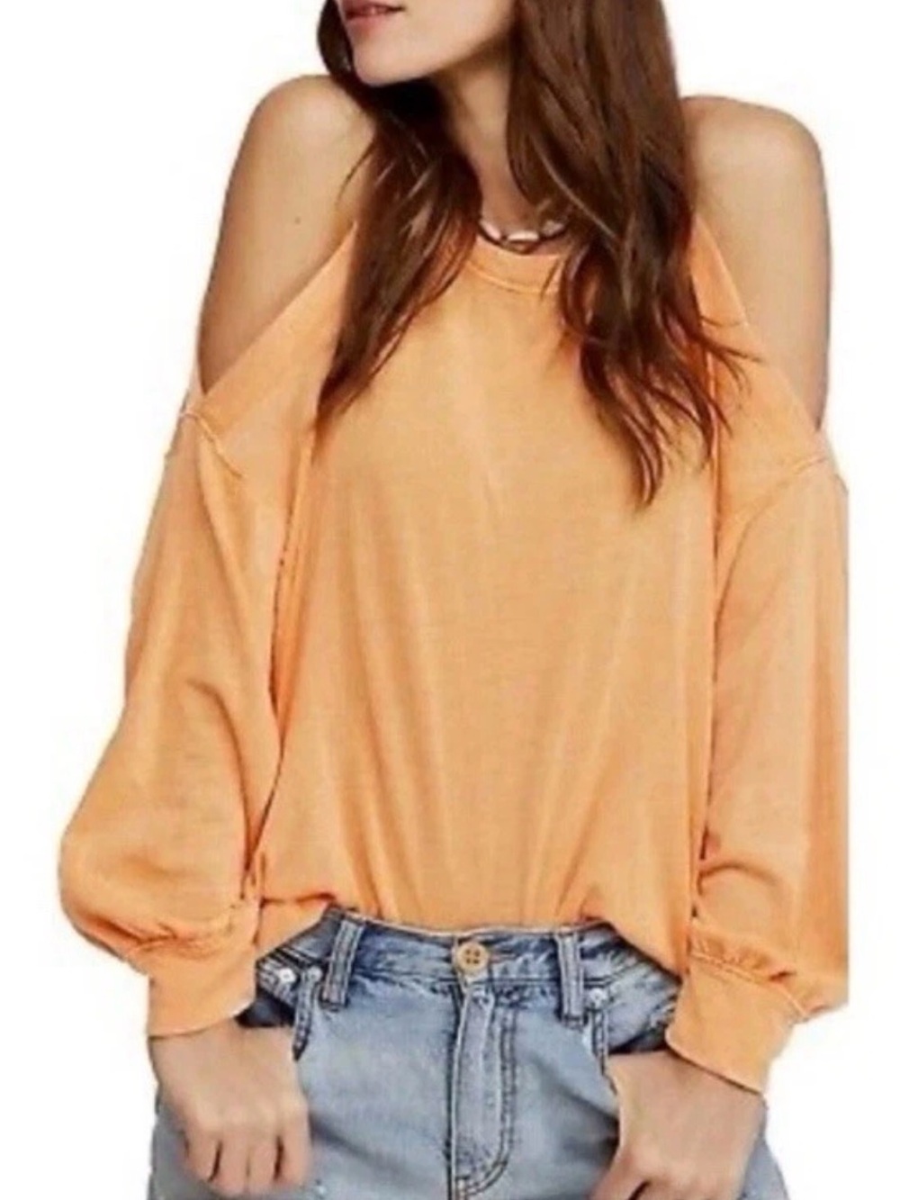 Vintage 90's Fairytale Y2K Free People sheer tangerine cold-shoulder XS boho top